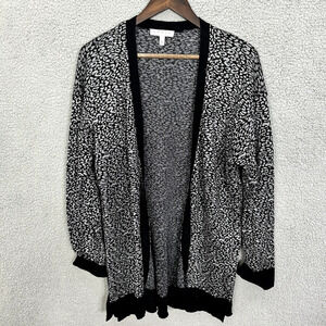 Chaus Cardigan Sweater Womens XL Black‎ Silver Metallic Leopard Print Longline